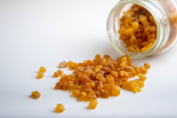 Frankincense or olibanum aromatic resin for incense and perfume cosmetic.