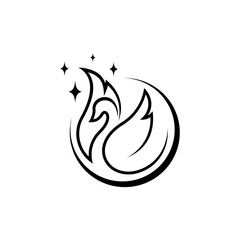 Beauty swan logo with crescent moon and stars element