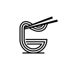 simple letter G logo icon vector with noodle element  in line style design