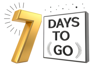 Golden 3 D Number 7 with Black Days To Go Countdown Sign seven