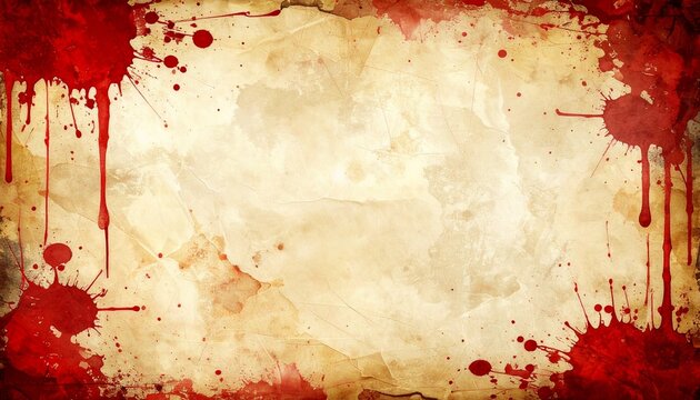 Worn old paper texture with blood splatter edges, blank inside