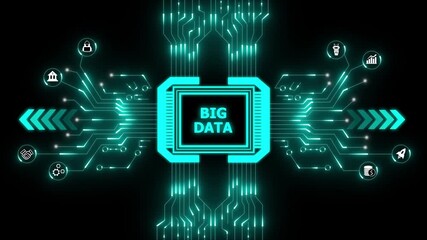Big data, business, technology and network concept. Futuristic digital system with information analysis. Futuristic big data processing circuit board with glowing icons representing finance AI. - Powered by Adobe