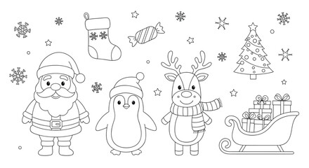 Fototapeta premium Cute collection of christmas themed characters and objects perfect for holiday season decorations.