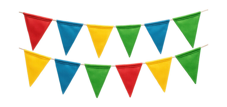 Colorful triangular pennant banner flags for party decoration.