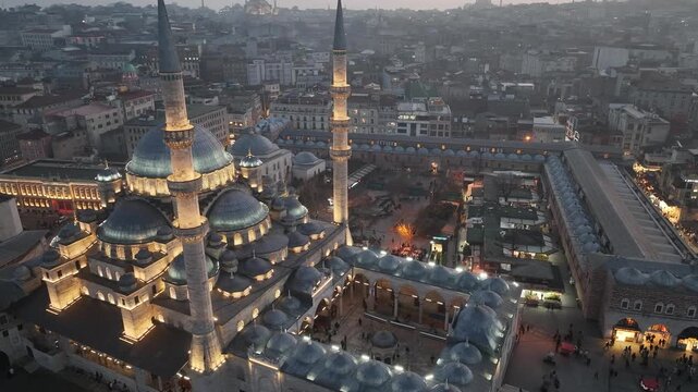 Galata Tower and Eminonu Drone Video, Istanbul Bosphorus Ferry Video, Uskudar Istanbul, Turkiye (Turkey)