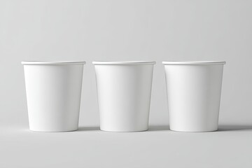 Three blank white disposable cups