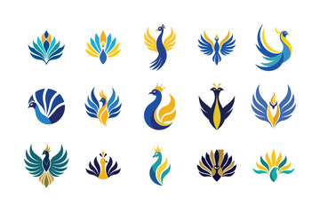 Peacock and Phoenix Abstract Logo Set