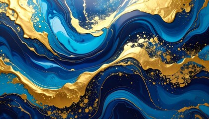 Abstract swirling design of deep blues and golds