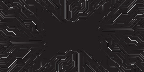 Digital Circuitry: A minimalist design presents an intricate network of interconnected circuits in a futuristic display, signifying the complexity of digital technology.