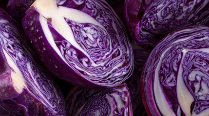 Obraz premium Red cabbage sliced to show vibrant purple layers