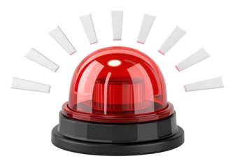 Red flashing emergency beacon light with white light beams on black alarm alert