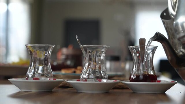 Turkish Tea (T&uuml;rk &Ccedil;ayı) in the Turkish Breakfast Video, &Uuml;sk&uuml;dar Istanbul, Turkiye (Turkey)