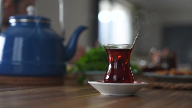 Turkish Tea (T&uuml;rk &Ccedil;ayı) in the Turkish Breakfast Video, &Uuml;sk&uuml;dar Istanbul, Turkiye (Turkey)
