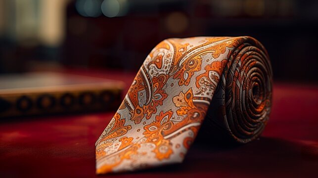 A photo of a silk tie laid out on a table