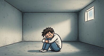 Sad Boy In Empty Room. (1)