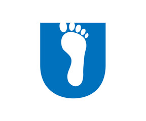 White foot silhouette on a blue rounded rectangle