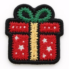Patch, ChristmasGiftBox, GiftBoxPatch, EmbroideredGiftPatch, Sewing, Fabric, Embroidery, Weaving, Handmade, Textile, Stitching, Quilting, Applique, Pattern, Craft, Needlework, Thread, Yarn, Detailing,