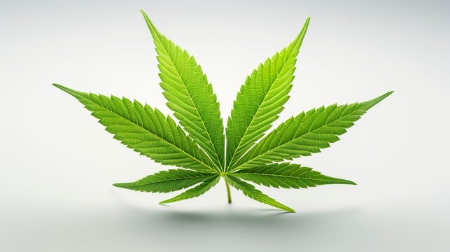 A photo of a single hemp leaf on a flat surface