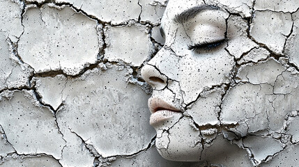 Polished concrete with intricate cracks showing a human face Generative AI