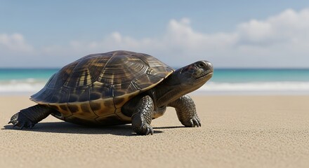 Turtle on beach sand. (1)