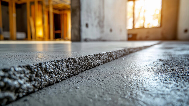 Macro view of concrete screed floor edge during construction Generative AI