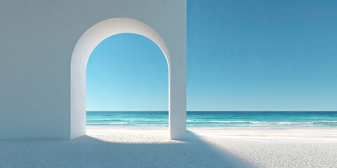 Fototapeta premium White archway overlooking a beach (1)