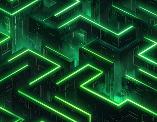 Intricate green neon maze