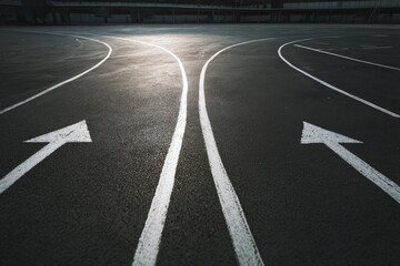 Asphalt parking lot with directional arrows