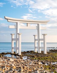 White Torii Gate on the Shore