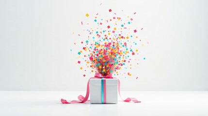 A Festive Surprise Exploding Gift Box with Colorful Confetti Celebration