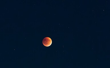 This captivating image showcases a blood moon illuminating the night sky, during the total lunar eclipse, surrounded by twinkling stars, evoking a sense of wonder and cosmic beauty for viewers.