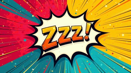 Vibrant Comic Book Style Zzz Sound Effect with Energetic Radial Lines and Confetti