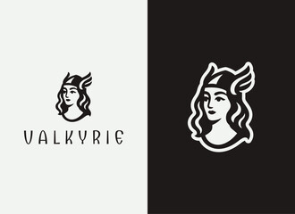 Valkyrie Logo and Illustration, Norse Warrior Goddess Logo Design, Viking Valkyrie Vector, Norse Mythology Logo, Shieldmaiden Illustration, Elegant Warrior Woman Branding, Mythical Valkyrie Minimal De