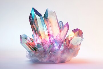 A cluster of vibrant, iridescent crystals displays a captivating array of colors and facets.
