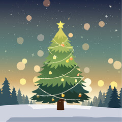 Fototapeta premium brightly illuminated Christmas tree adorned with bokeh lights