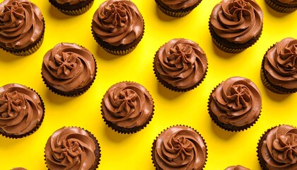 Chocolate cupcakes on a yellow background