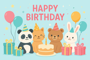 Colorful balloons and birthday gifts decoration illustration.