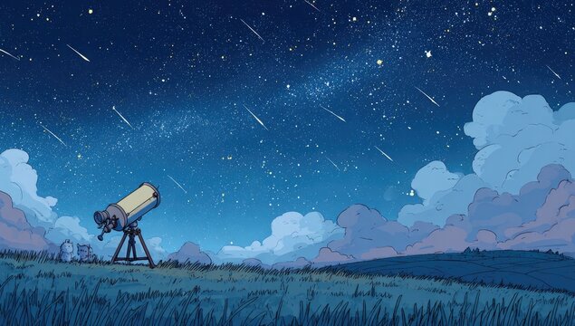 Night sky view with telescope