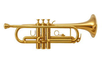 Obraz premium Golden brass trumpet music instrument on transparent background
