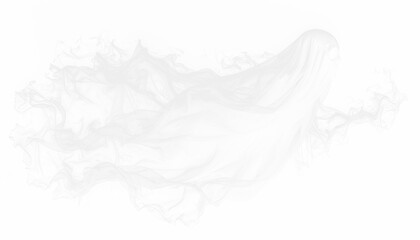 PNG image of a Halloween ghost drifting with a tattered form, surrounded by swirling smoke. Ideal for spooky designs, Halloween decorations, and eerie effects