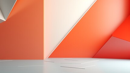 Abstract Modern Geometric Wall Design with Orange and White Colors for Contemporary Interior Decor