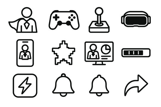 Fototapeta Digital Hero Icons. Digital hero landing icons in outline style: avatar with cape, game controller, joystick, VR headset, smartphone with hero icon,