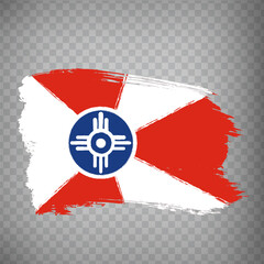 Flag of Wichita is city of USA from brush strokes. State of Kansas.  Flag of Wichita on transparent background for your web site design, app, UI. United States. EPS10.