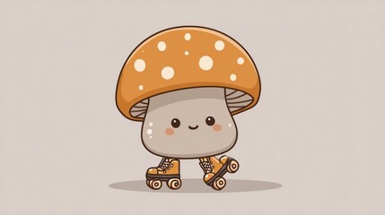 Cute mushroom on roller skates