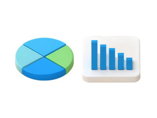 3d digital illustration of pie chart and bar graph in blue and green image