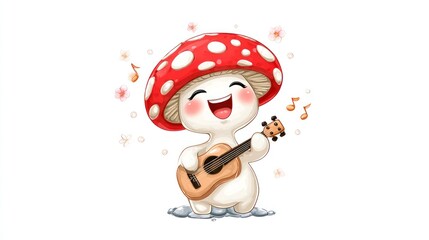 Cute mushroom playing ukulele