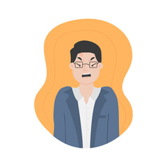 Angry Asian Man with Glasses and Blue Suit on Transparent Background Illustration