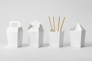 White takeout containers, various stages