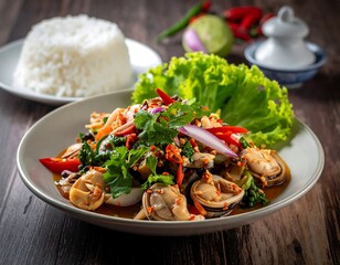 Seafood salad with rice