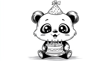 Cute panda celebrating birthday